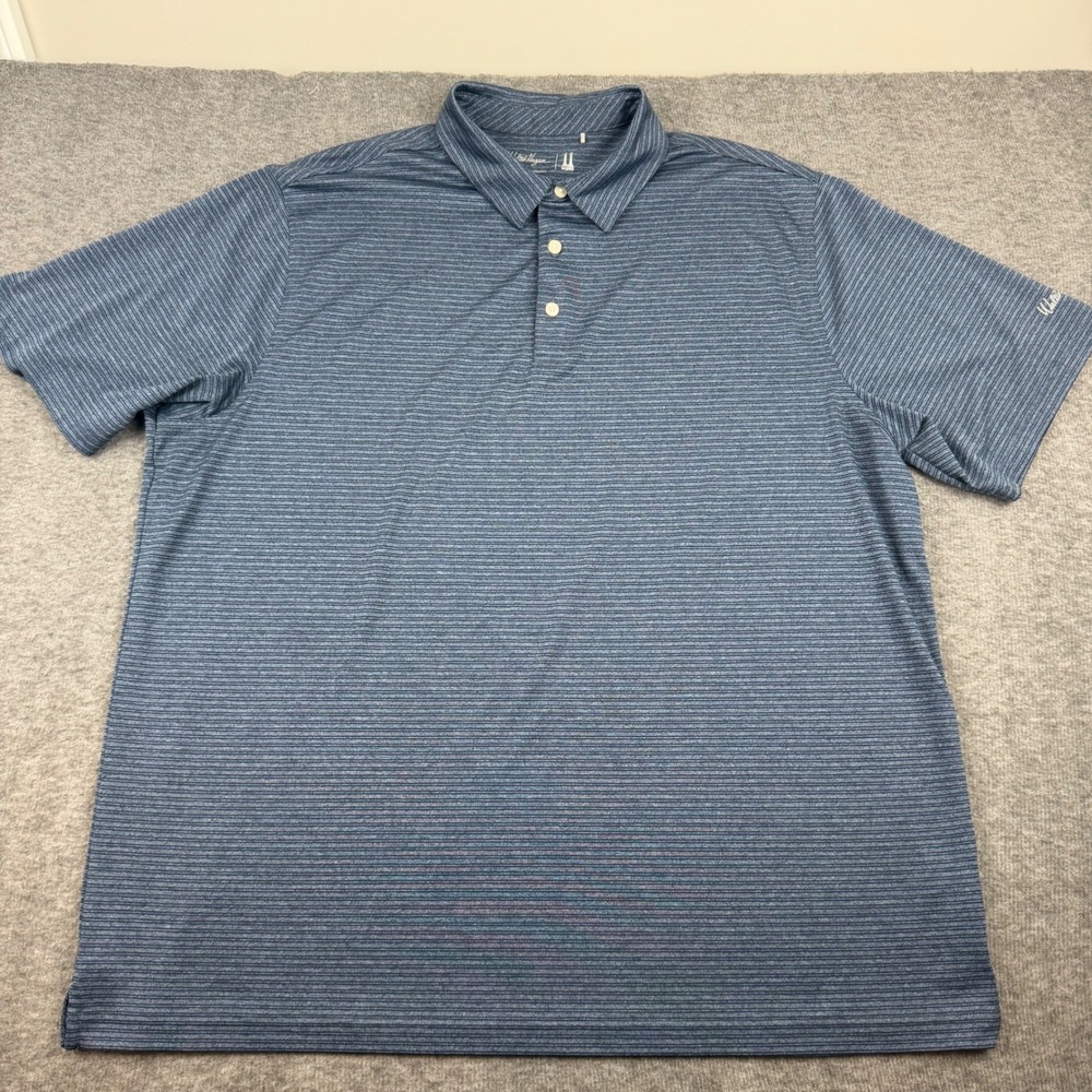Walter Hagen Polo Shirt Mens XXL Blue Striped Short Sleeve 11 Majors Golf Top